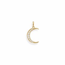 .925 Sterling Silver Be Bright! 14 Karat Gold Plated CZ Crescent Moon Pe... - $34.81