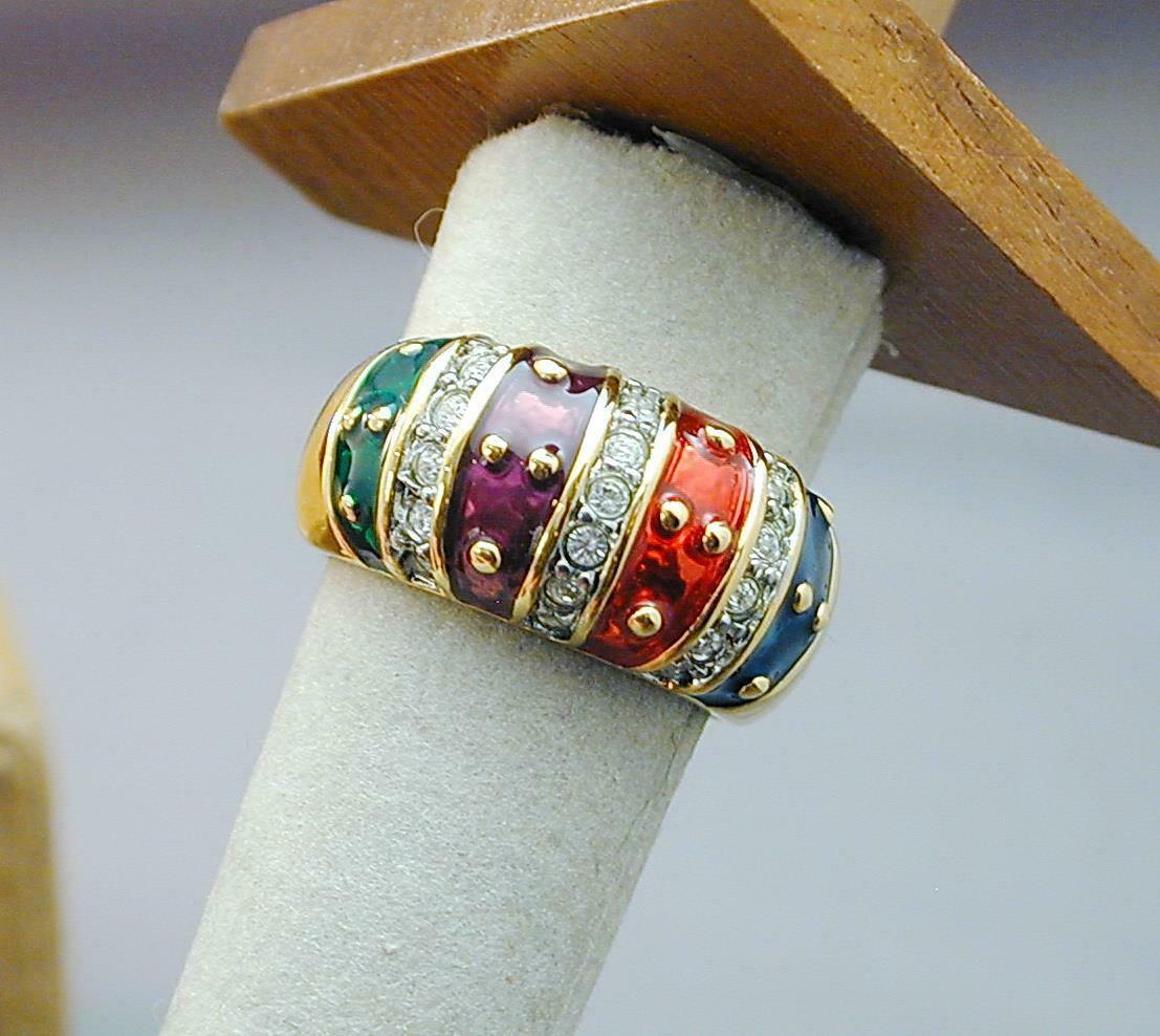Joan Rivers Jeweled Striped Enamel Ring New In Box 9.75 Rings