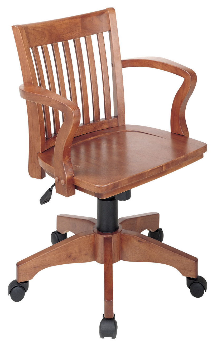 Fruitwood finish Mission Style Swivel Bankers Office Wood Chair w/Arms