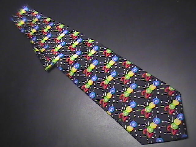 Ralph Marlin Neck Tie M&M's 2000 Pattern M&M's and Fireworks on Black Background - $11.99