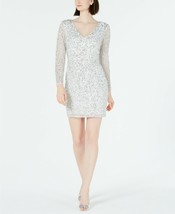 Adrianna Papell Beaded Long-Sleeve Dress Ivory Size 2 $279 - $94.99