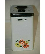 Old Vintage Flour Metal Kitchen Canister Orange &amp; Yellow Daisies MCM Canada - £16.30 GBP