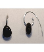 Black Onyx Swirl Tear Drop Earrings Sterlling Silver Unique Pierced Dangle - $125.00