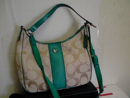 Womens coach new handbag F21873 hobo khaki/bright jade beautiful - $157.86