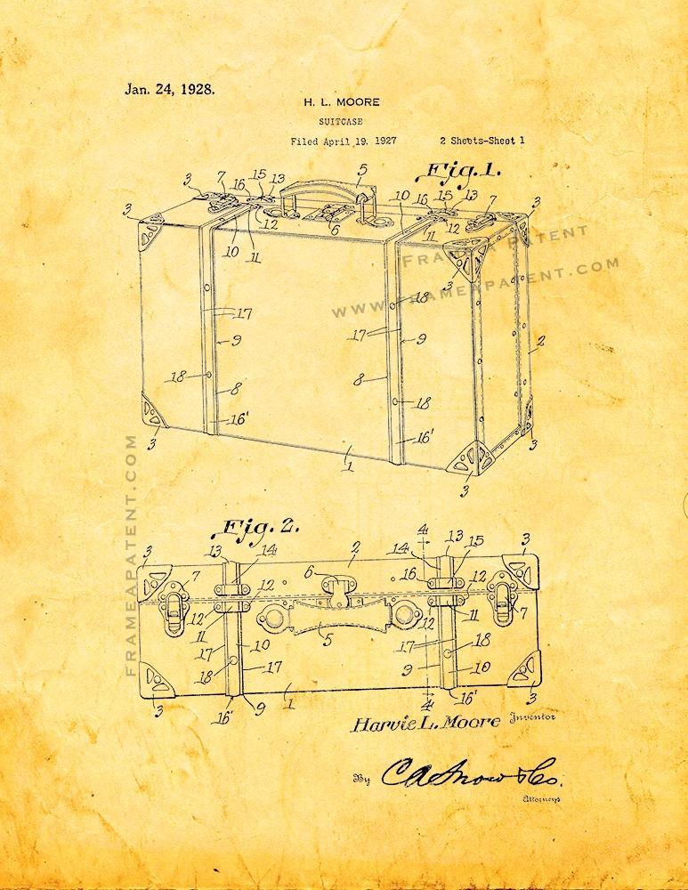 Frame A Patent - Suitcase patent print - golden look
