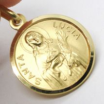 18K YELLOW GOLD HOLY ST SAINT SANTA LUCIA LUCY ROUND MEDAL MADE IN ITALY, 15 MM  image 3