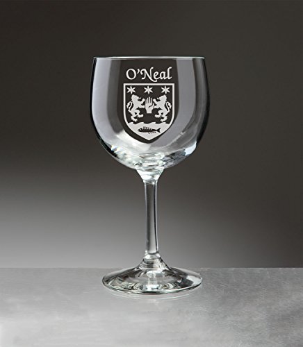 O'Neal Irish Coat of Arms Red Wine Glasses - Set of 4 (Sand Etched)