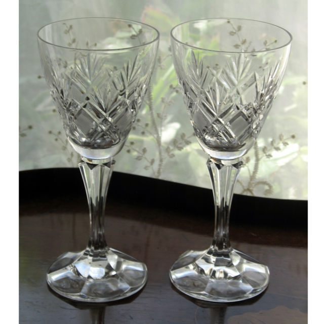 A vintage pair of good quality crystal cut glass Wine Glasses Cut Glass