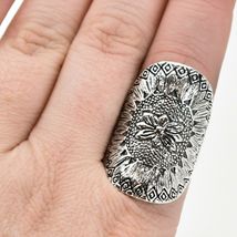 Bohemian Inspired Silver Tone Ornate Floral Flower Nature Oval Statement Ring image 6