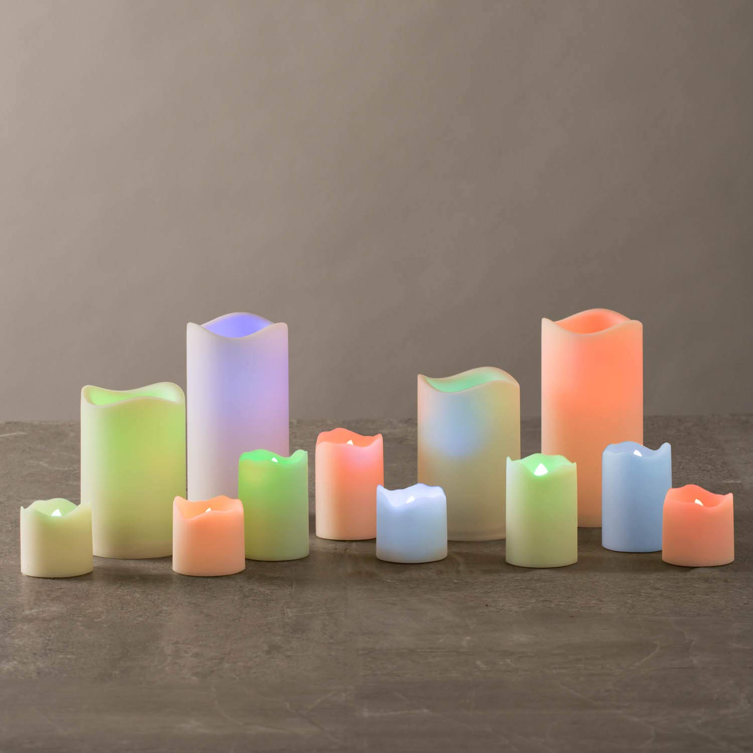 Outdoor Flameless Candle Set 12 Assorted Pillar Candles, Warm White