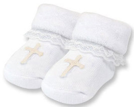 Christening Baptism Bootie with Cross - $10.00