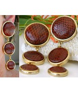 Vintage Snakeskin Earrings David Grau Spain Large Round Dangles Clips - $54.95