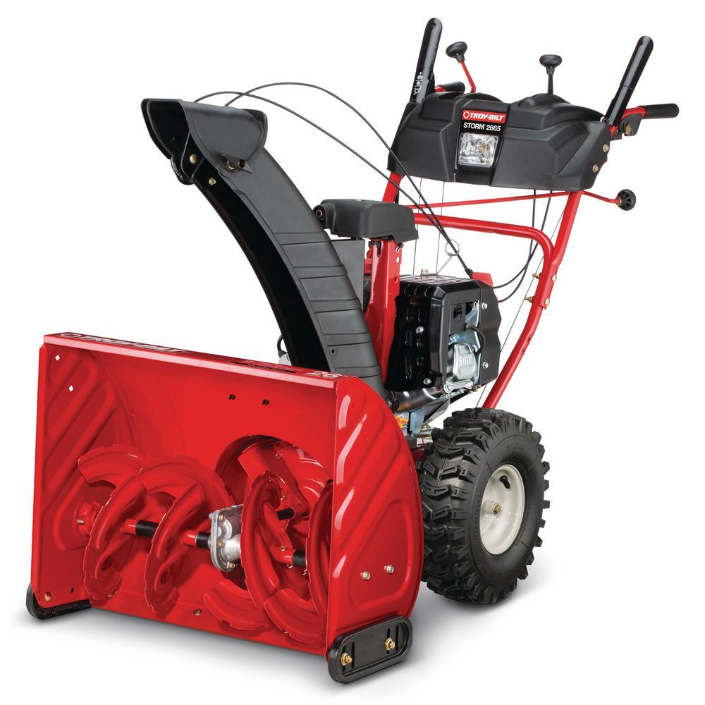 TroyBilt Gas Snow Blower 26 in. 243 cc 2Stage Skid Shoes Electric Start Snow Blowers