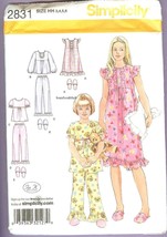 Simplicity 2831 Child's & Girls' Sleepwear Nightgown, Pajamas & Slippers 3,4,5,6 - $7.47