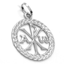 SOLID 18K WHITE GOLD MONOGRAM OF CHRIST PENDANT, PEACE, MEDAL, 0.95 INCHES image 2