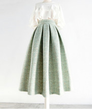 Sage Green Winter Midi Skirt Holiday Skirt Lady A-line Woolen Pleated Skirt Plus