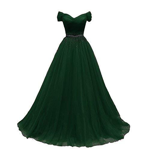 Off The Shoulder Beaded Long Tulle Prom Evening Dress Emerald Green US 6