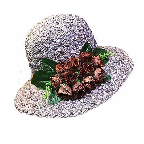 PANDA SUPERSTORE Folding Straw Hat Retro Style Rose Summer Holiday Beach Cap Sty