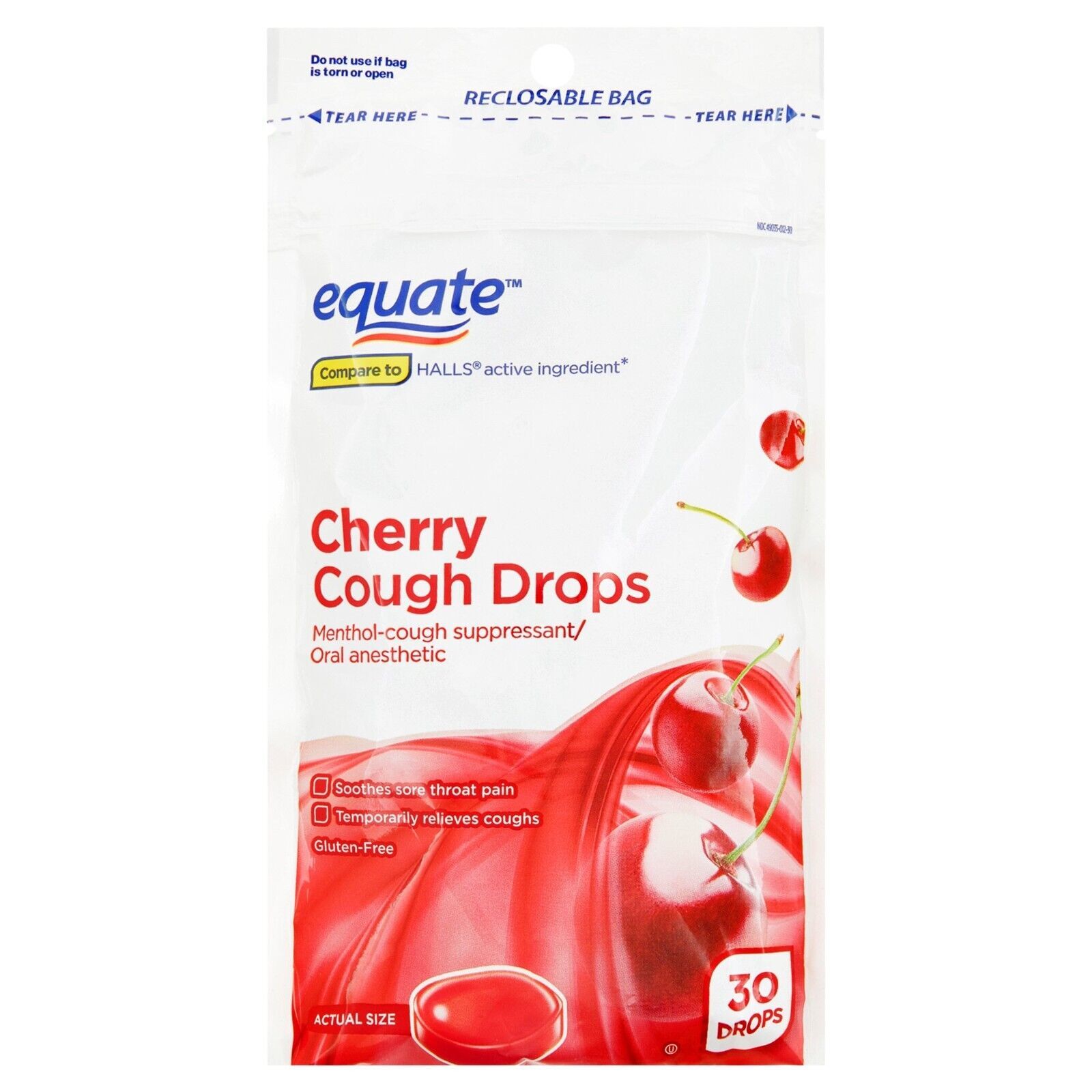 Equate Cherry Cough Drops with Menthol, 30 Count Glutenfree..+ Cough