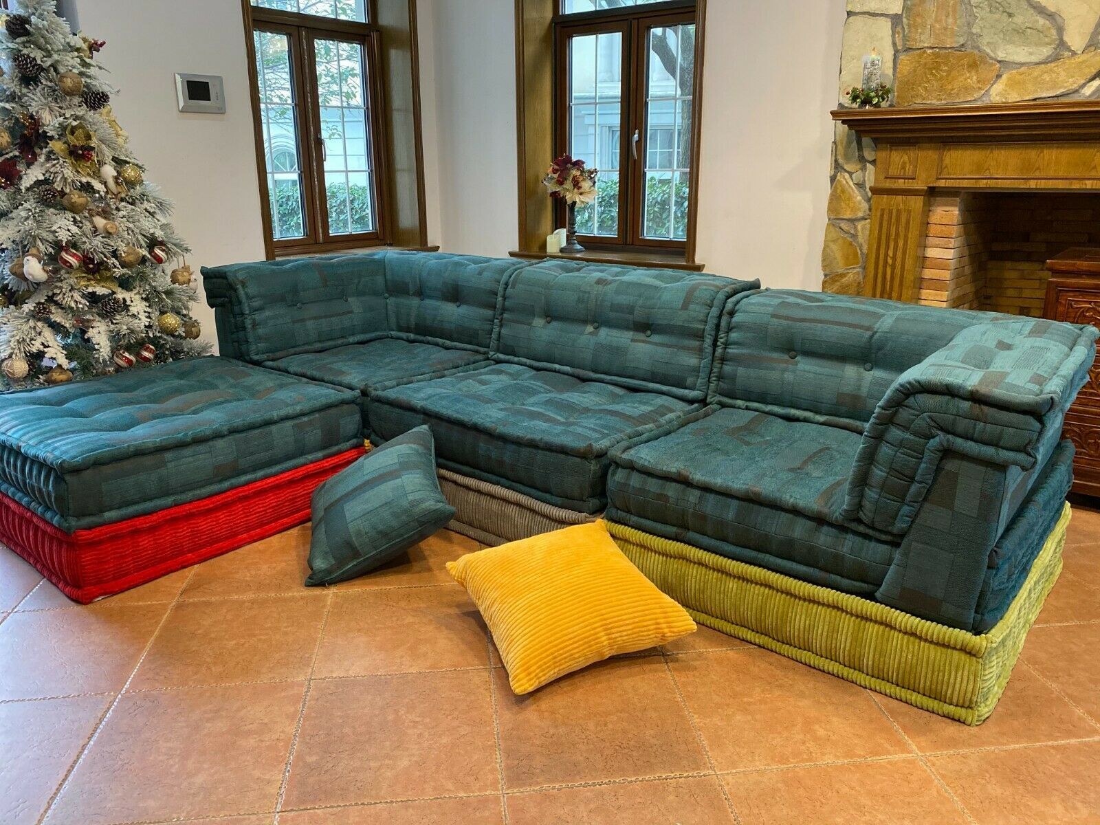 Custom Modular Buildable Sectional French tufted Daybed Sofa Couch, Green Asian Sofas