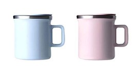 JVR Style Stainless Steel Mono Tea Coffee Blue Pink Color Mugs Cups Lid Set 360m