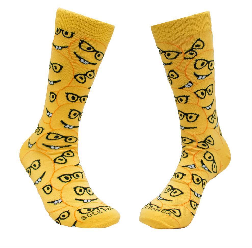 Happy Nerd Face Emoji Socks from the Sock Panda (Adult Small)