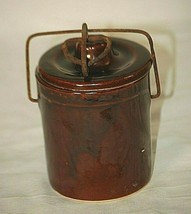 Vntage Brown Glazed Stoneware Butter Cheese Crock Wire Bail Latch Countr... - $19.79