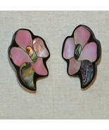 retro Lee Sands flower pink rainbow iridescent inlay inlaid shell clip e... - $29.69