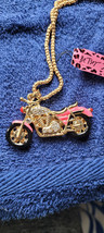 New Betsey Johnson Necklace Motorcycle Pink Rhinestone Collectible Decorative   - $14.99