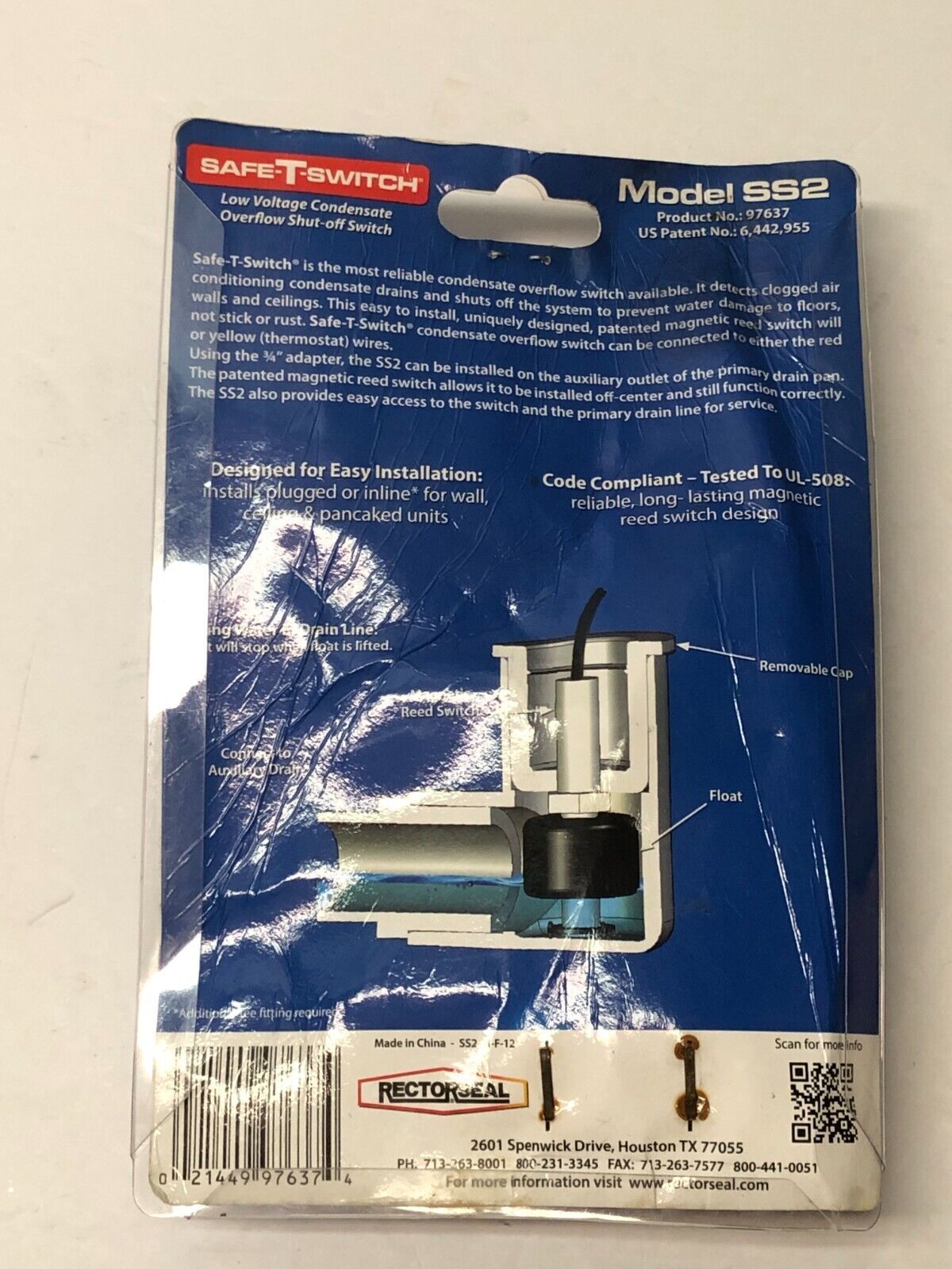 Rectorseal SafeTSwitch SS2 White Low Voltage Condensate Overflow