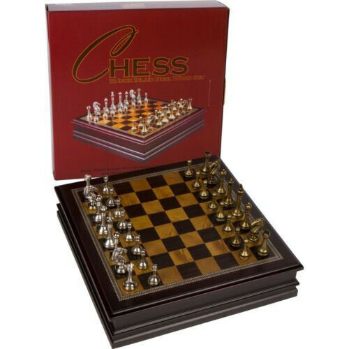 Classic Game Collection 12 inch Deluxe Wooden Chess Box with Metal ...