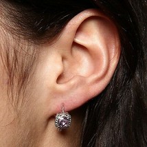 Purple Amethyst Tiny Diamond Leverback Earrings 14k White Gold over 925 SS - $46.54