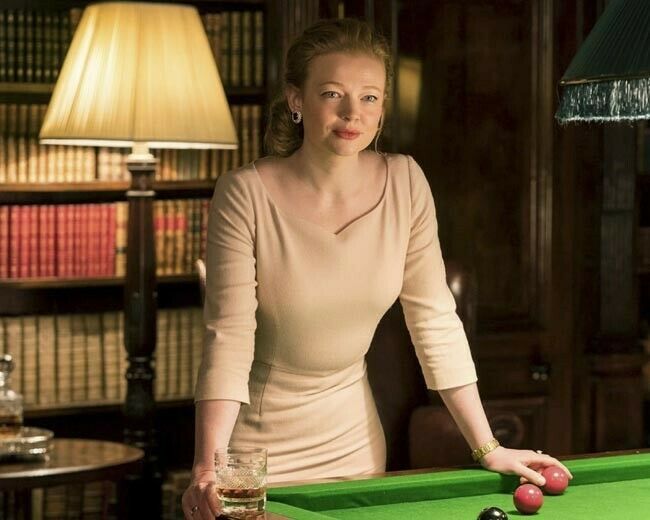 Sarah Snook poses by pool table as Shiv Roy in Succession TV series ...
