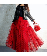 Women RED Polka Dot Tulle Skirt Romantic Long Tulle Holiday Outfit Plus ... - $70.39+