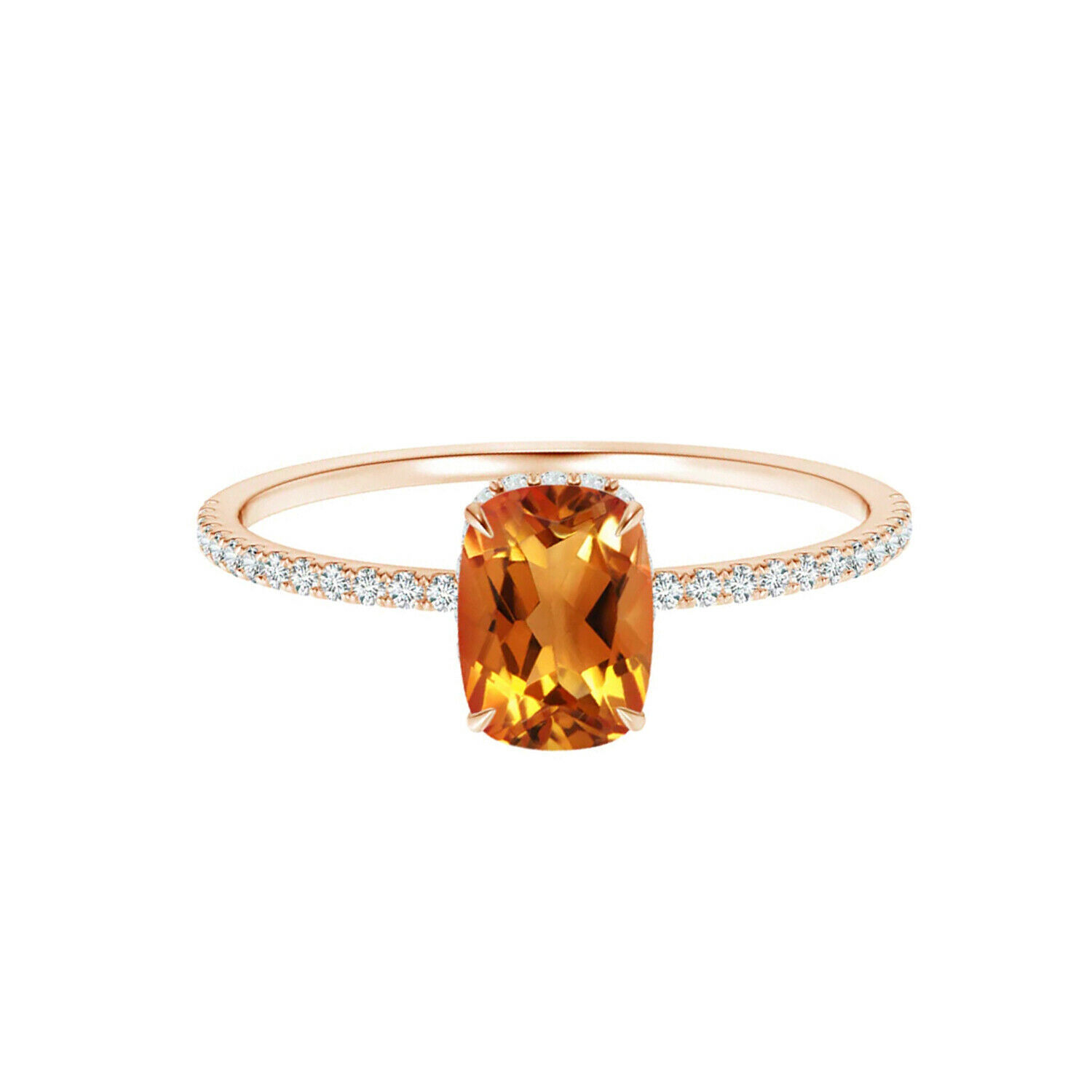 1.30 Cts Cushion Cut Citrine 9K Rose Gold Think Shank Stackable Ring