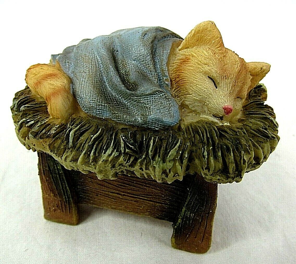 Christmas Cat Nativity Manger Scene Set 9 pc 4.5" Kitten Animal Resin