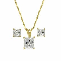 Princess Diamond Alternatives Necklace Stud Earring Set Yellow 14k over ... - $58.27