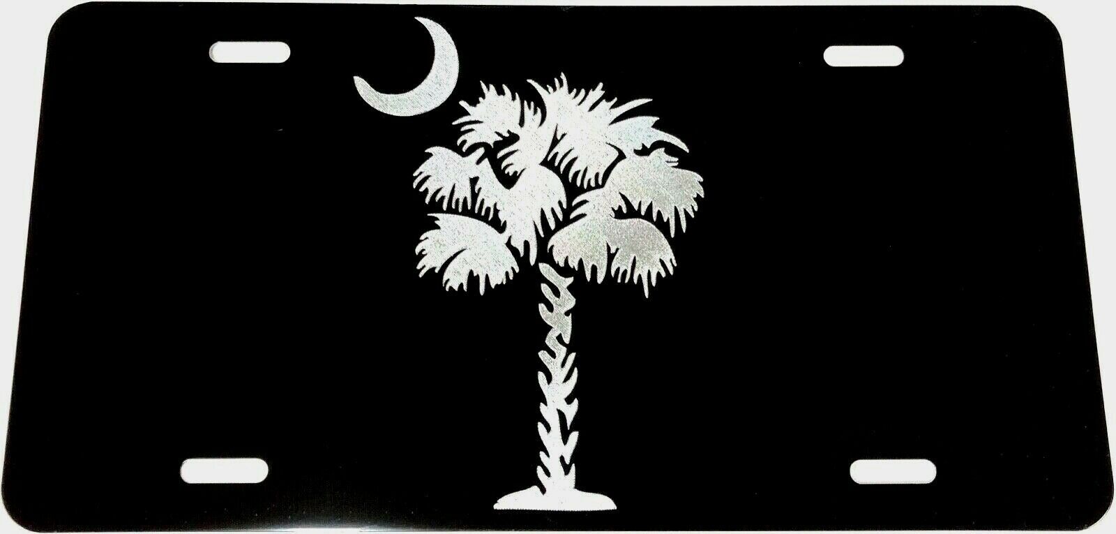 SC Palmetto Logo / Flag Diamond Etched Engraved Blk License Plate Tag Best Gift