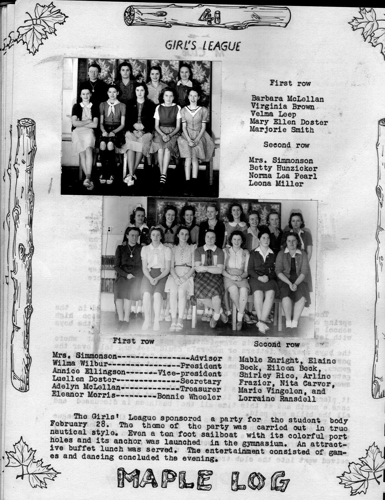 1941 Mapleton High School YearBook, The Maple Log, Mapleton, Oregon