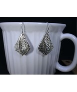 Fine silver(999) earrings. Leaf patterns. Textured and delicate. - $55.00