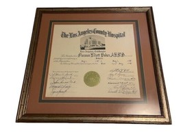Vtg 1948 Los Angeles County Hospital Framed Certificate Doctor Intern Diploma image 1