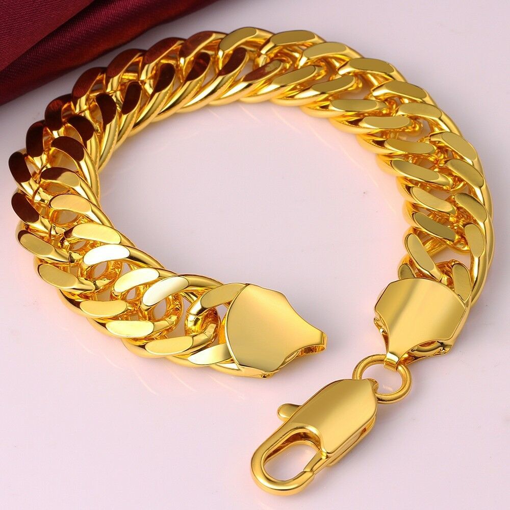 14k Gold Plated Mens Cuban Link Bracelet High Quality - Bracelets