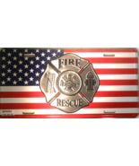 Fire Rescue American Flag Metal Embossed License Plate - $11.87