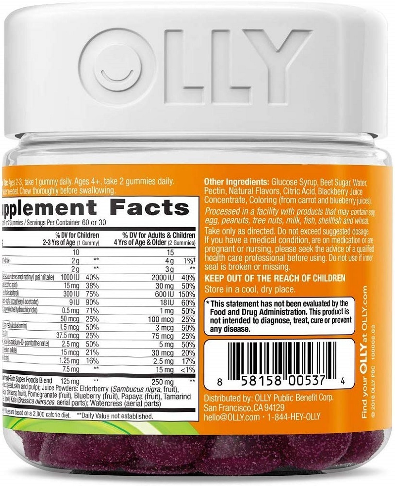 OLLY Kids Super Foods Gummy Multivitamin, 30 Day Supply (60 Count), Go