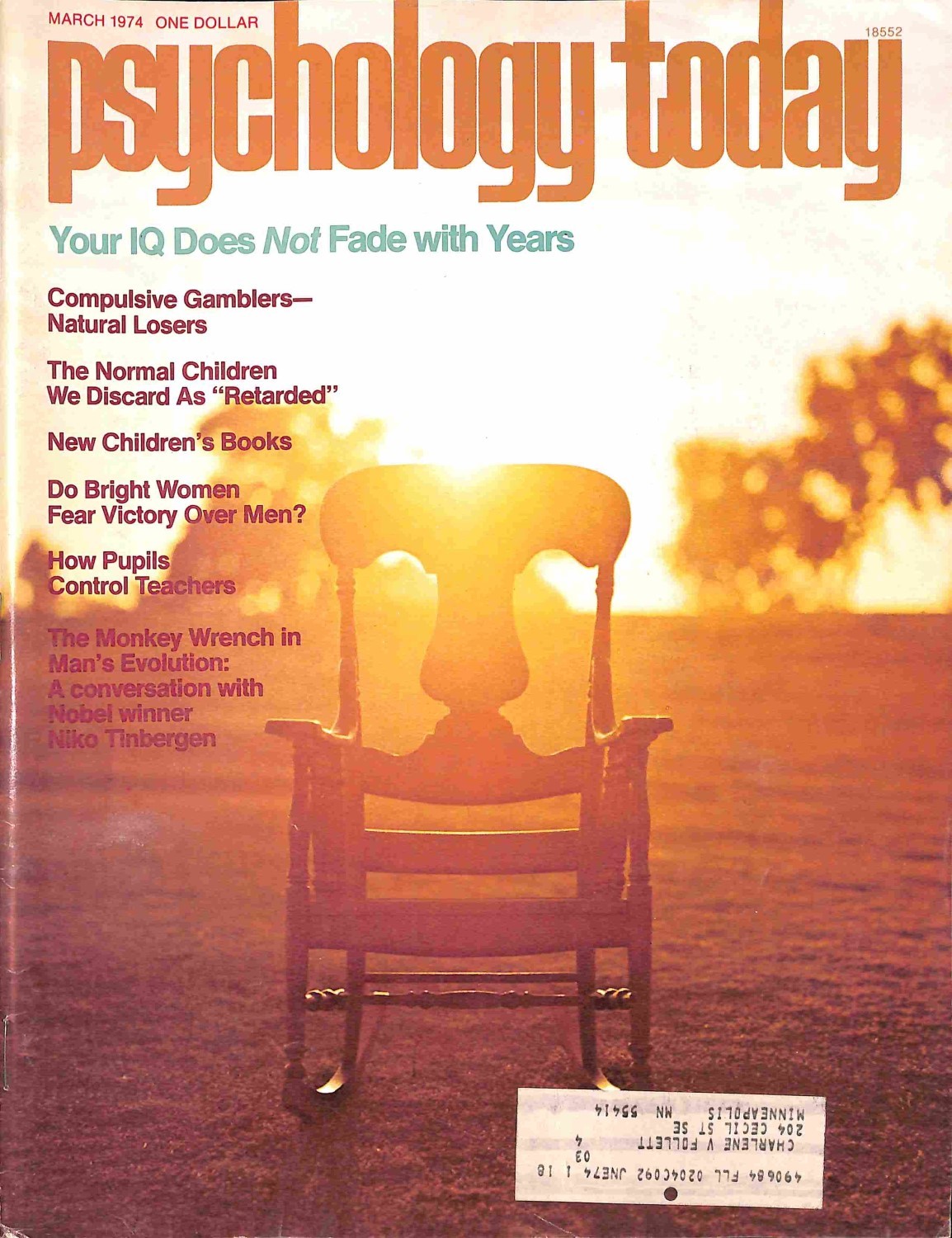 Psychology Today, March 1974 Magazine Back Issues