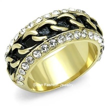 size 5-10 EMPRESS Raised 14k Gold Plated Jet Inlay Ring Crystal Womens Band - $30.00