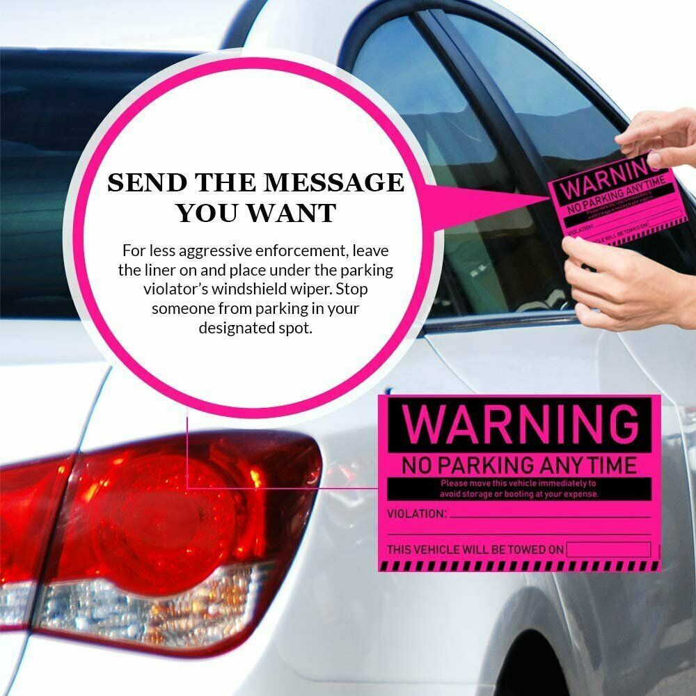 Towing Stickers for Cars (Fluorescent Pink) - 100 Warning No Parking ...