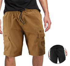 Men's Elastic Waist Multi Utility Pocket Lightweight Drawstring Cargo Shorts