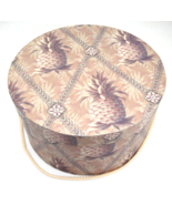 Decorative Hat Storage Box Brown Taupe Pineapples Lift Off Lid Cord Handle - $13.36