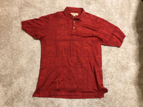 Tommy Bahama Short Sleeved Button Up Hawaiian Shirt Silk Blend Mens M Red Floral